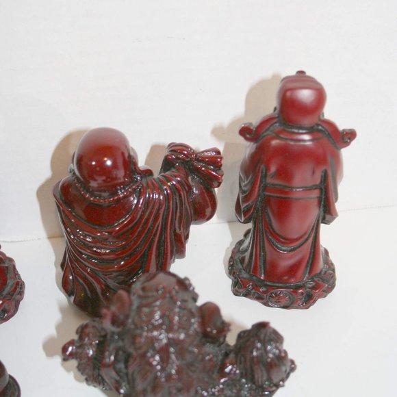 (6) Buddha Dragon Asian Figures Red Resin Statue Set - Picture 6 of 7